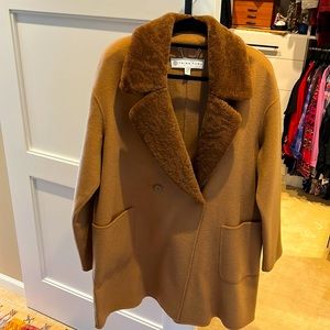 Trina Turk Dawn Shearling Collar Double Face Coat